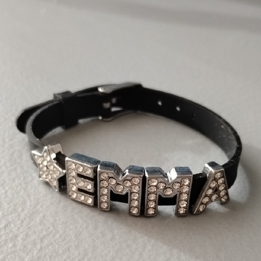 Black and Silver Bracelet with Rhinestone Letters